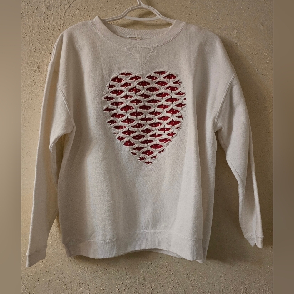 Hanes White Sweater with Red Heart Design